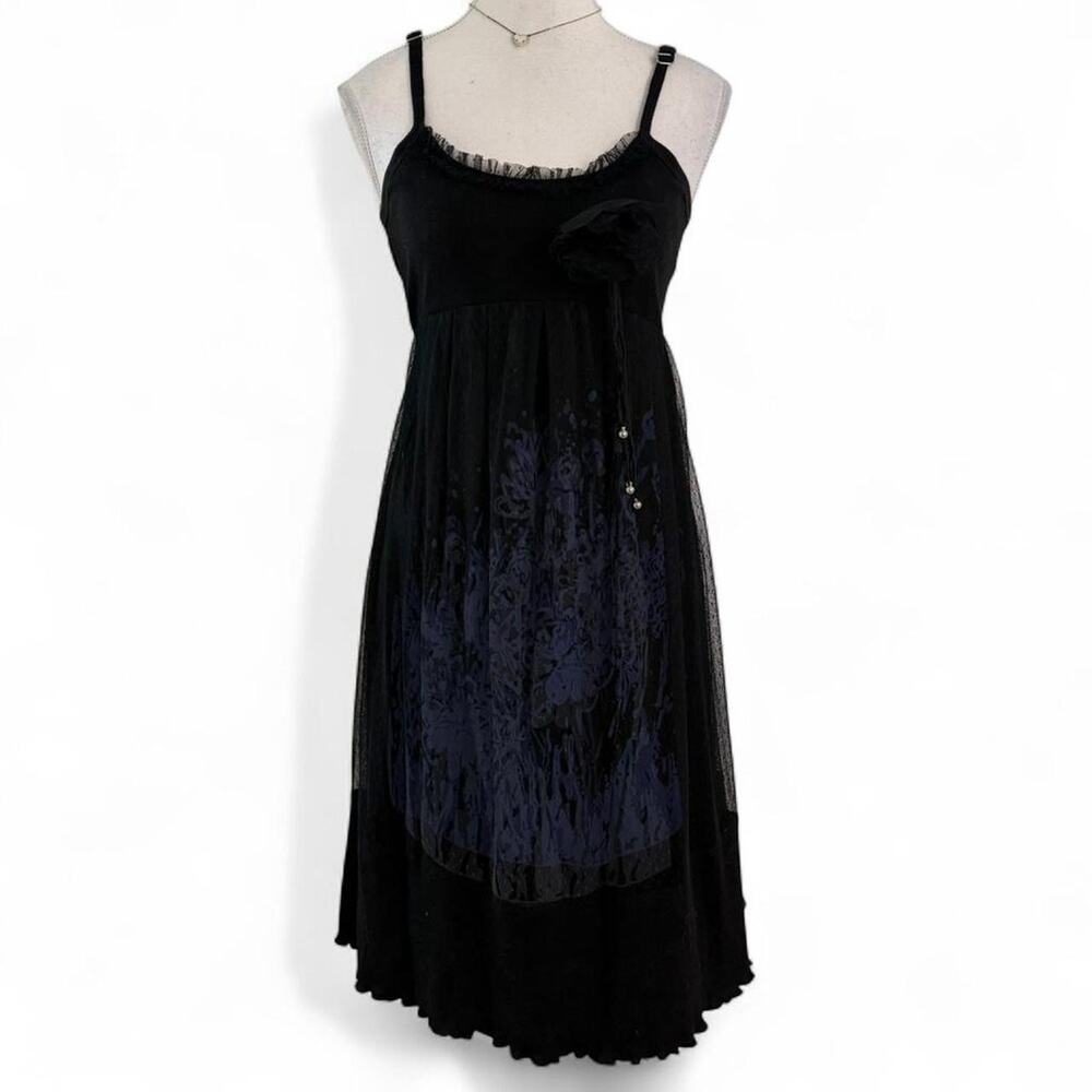 Vintage French Y2K Whimsy Goth Double Lined Lace Mesh Fairy Core Dress Size S - Picture 1 of 7